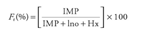 Fr(%) = (IMP / (IMP + Ino + Hx)) * 100 mathematical expression of Fr