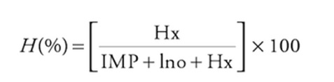 H(%) = (Hx / (IMP + Ino + Hx)) * 100 mathematical expression of H-value